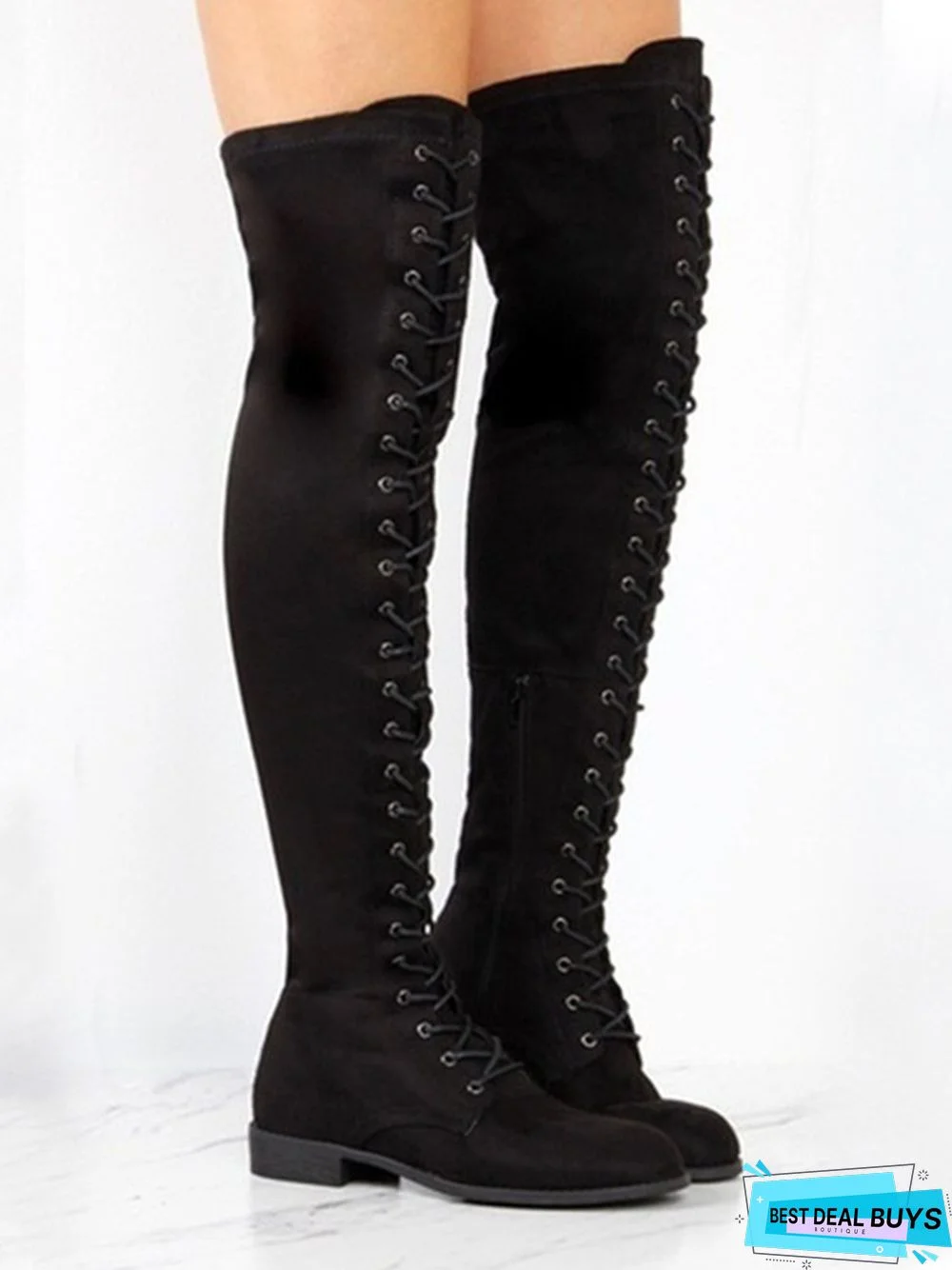 Lace-Up Front Over Knee Low Heel Rider Boots