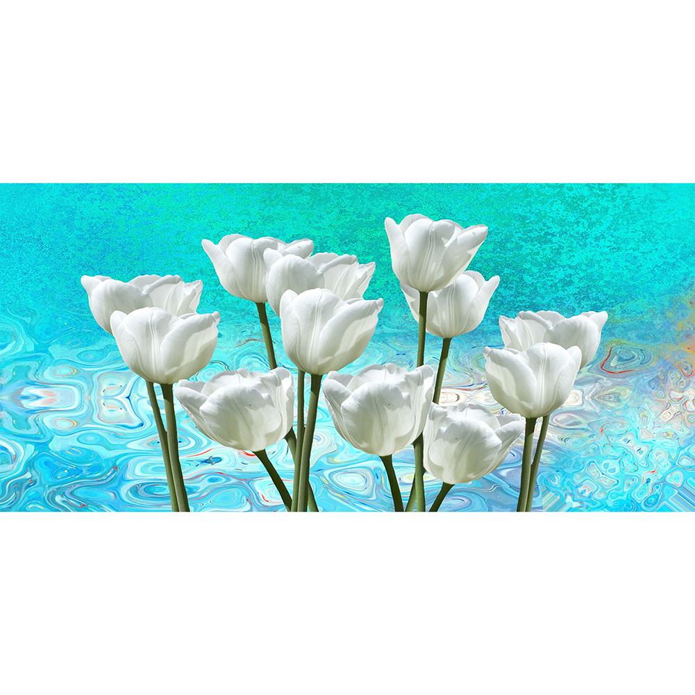 

100*50CM - Round Drill Diamond Painting - White Tulips (Big Size), 501 Original