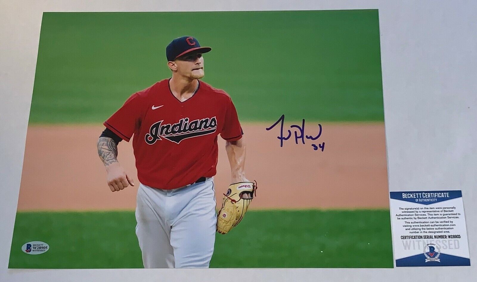 Zach Plesac signed Cleveland Indians 11x14 Photo Poster painting #2 Beckett Witnessed