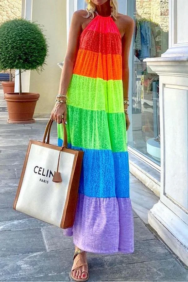 Womens Contrast Fluorescent Color Stitching Dress-Allyzone-Allyzone