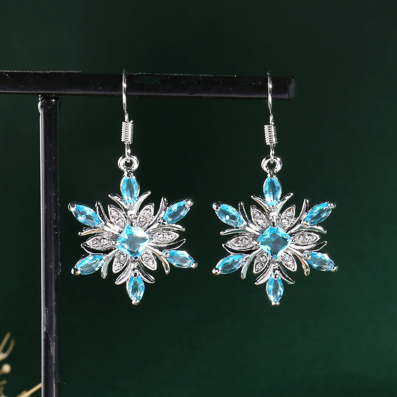 Christmas Blue Zircon Snowflake Shape Dangle Earrings 2024 - Flycurvy 