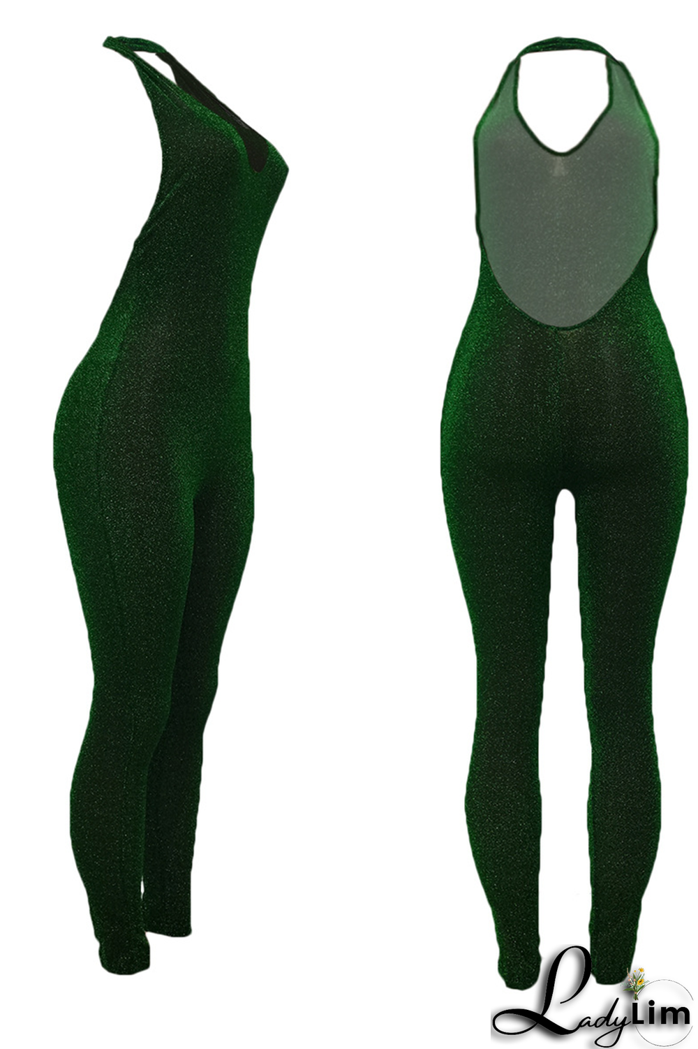 Pink Sexy Solid Patchwork Halter Skinny Jumpsuits