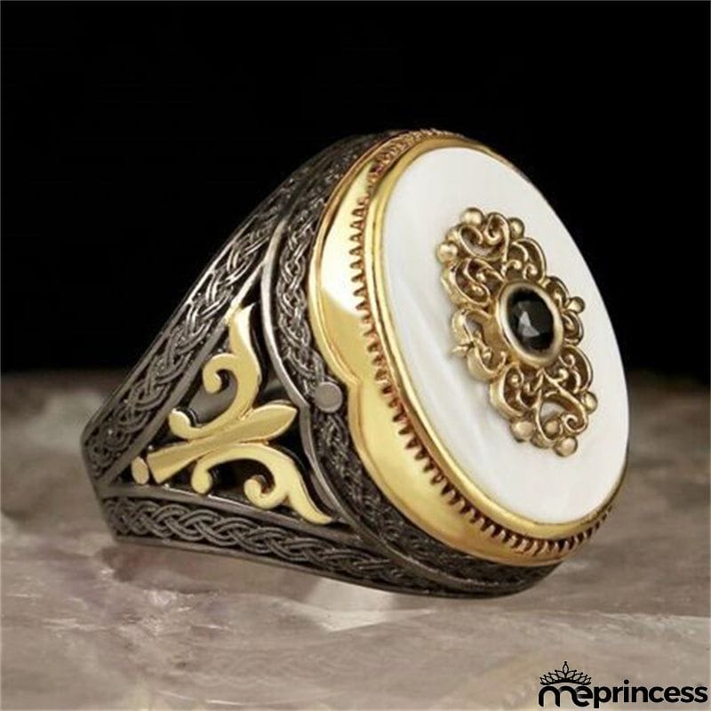 Unisex Retro White Jewel Cocktail Exaggerated Shell Ring