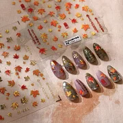 Ufawd 5D Relief Shiny Golden Jelly Autumn Maple Leaf Story Adhesive Nail Art Stickers Decals Manicure Gorgeous High Quality
