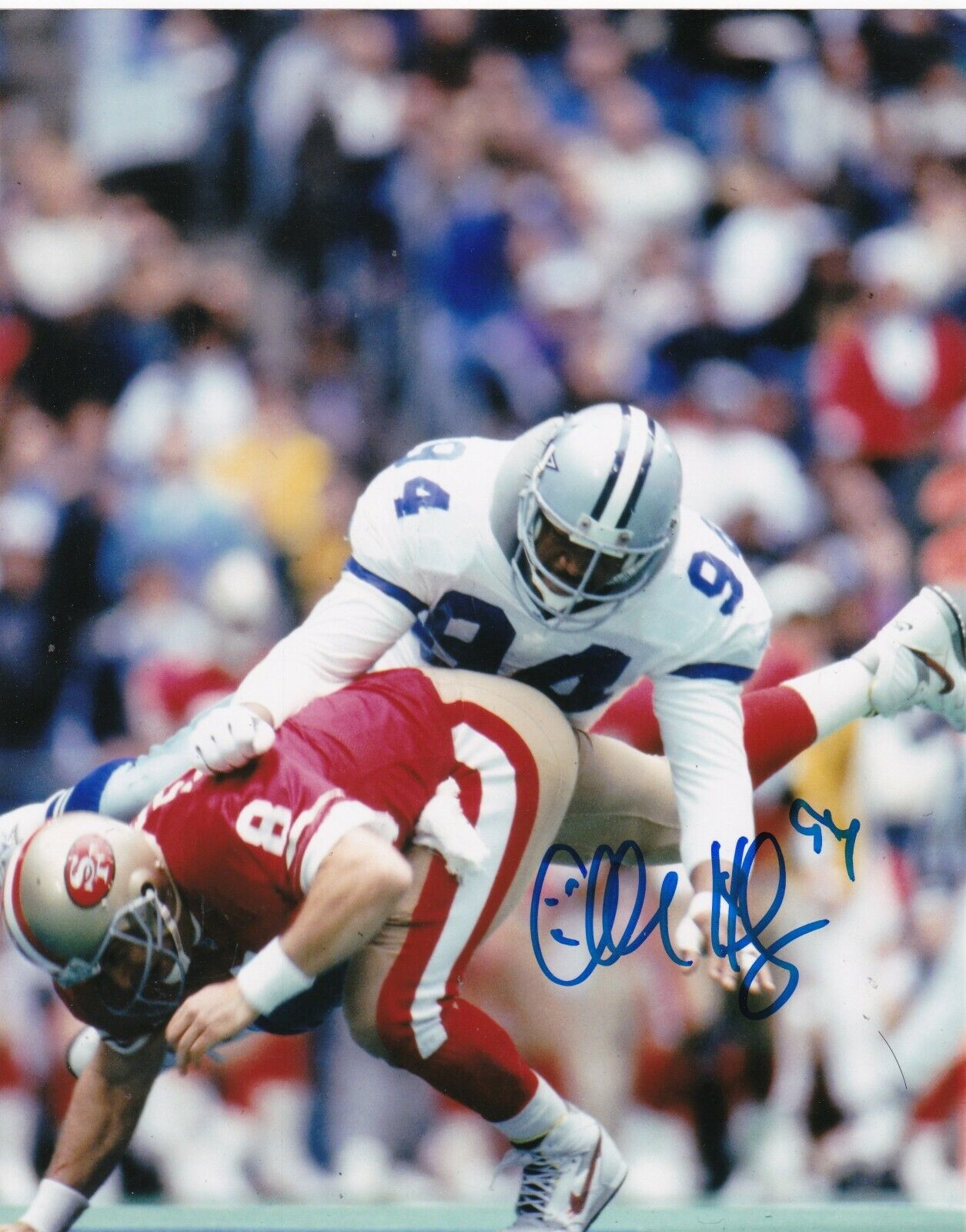 CHARLES HALEY DALLAS COWBOYS (SACKING STEVE YOUNG) ACTION SIGNED 8x10