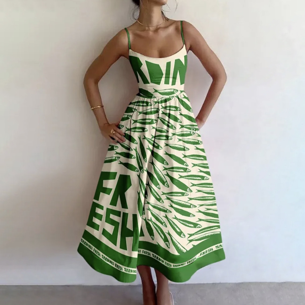 Vintage Sardine Print Suspender Dress / TECHWEAR CLUB / Techwear