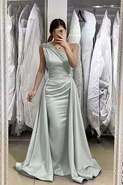 strapless open back dress Champagne V Neck Spaghetti Straps A-Line Long Prom Dress with Slit Champagne / US 10 main image 1