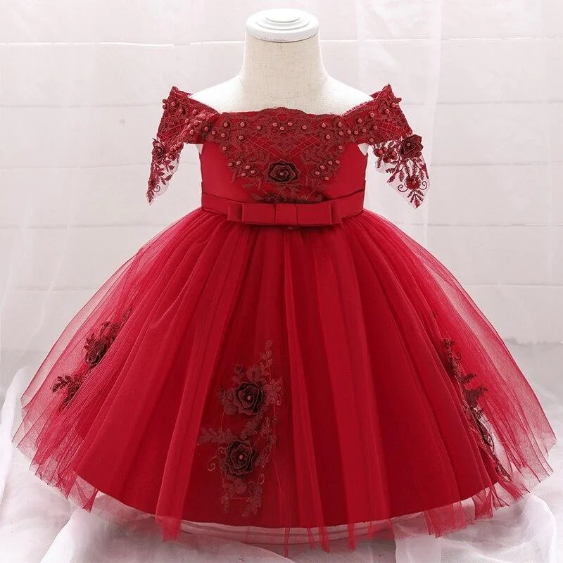 2021 Summer  Clothes Tulle Infant 1st Baptism Dress For Baby Girl Dresses Party And Wedding Flower 2 1 Year Birthday Dress Tutu 1108