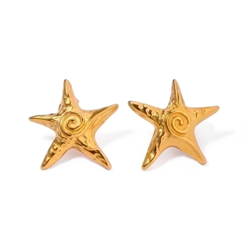1 Pair IG Style Beach Pentagram 316 Stainless Steel  Titanium Steel 18K Gold Plated Ear Studs
