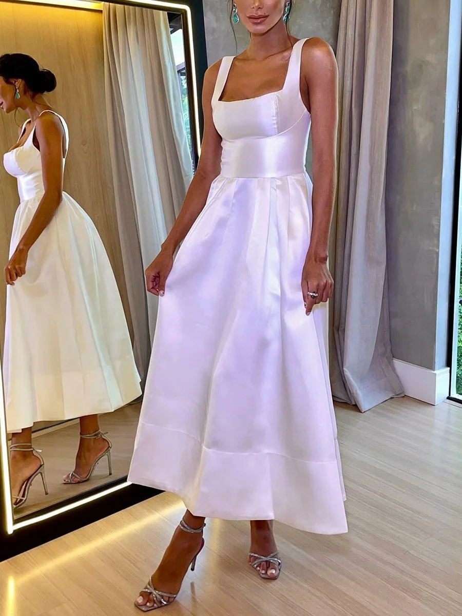 Elegant Sleeveless Satin A-Line Dress