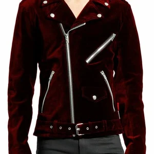 pornhint Pornhint Prime Quality Gothic Motor Bike RED Velvet Motorcycle Jacket Punk Fetish EMO Biker Jacket