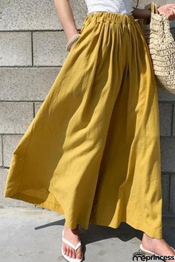 Summer Women's Fashion Solid Color Cotton Wide Leg Pants Casual Pants