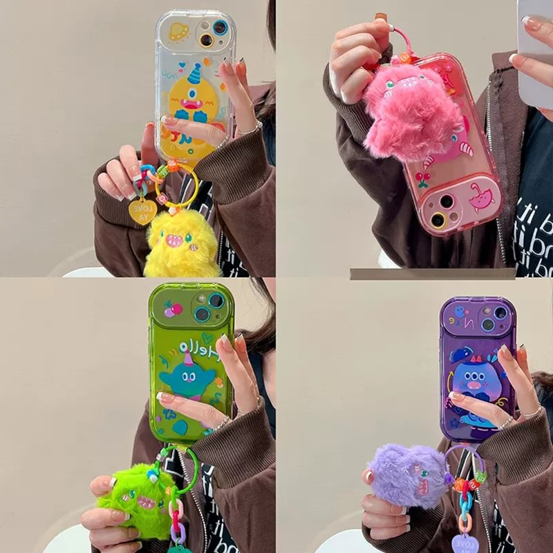 2022 New Cute Monster Flush Toy Pendant Soft Bumper Case for iPhone