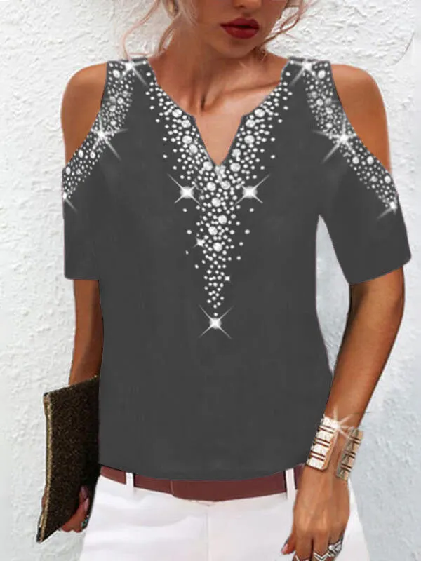 Women's V-Neck Cold Shoulder Short Sleeve Tops