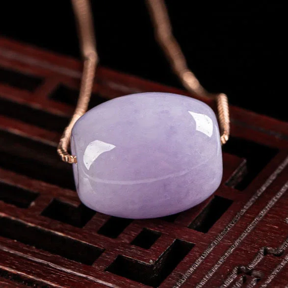 Icy Jadeite Violet Lucky Bead Pendant Necklace - Quartzite Jade Amulet for Couples