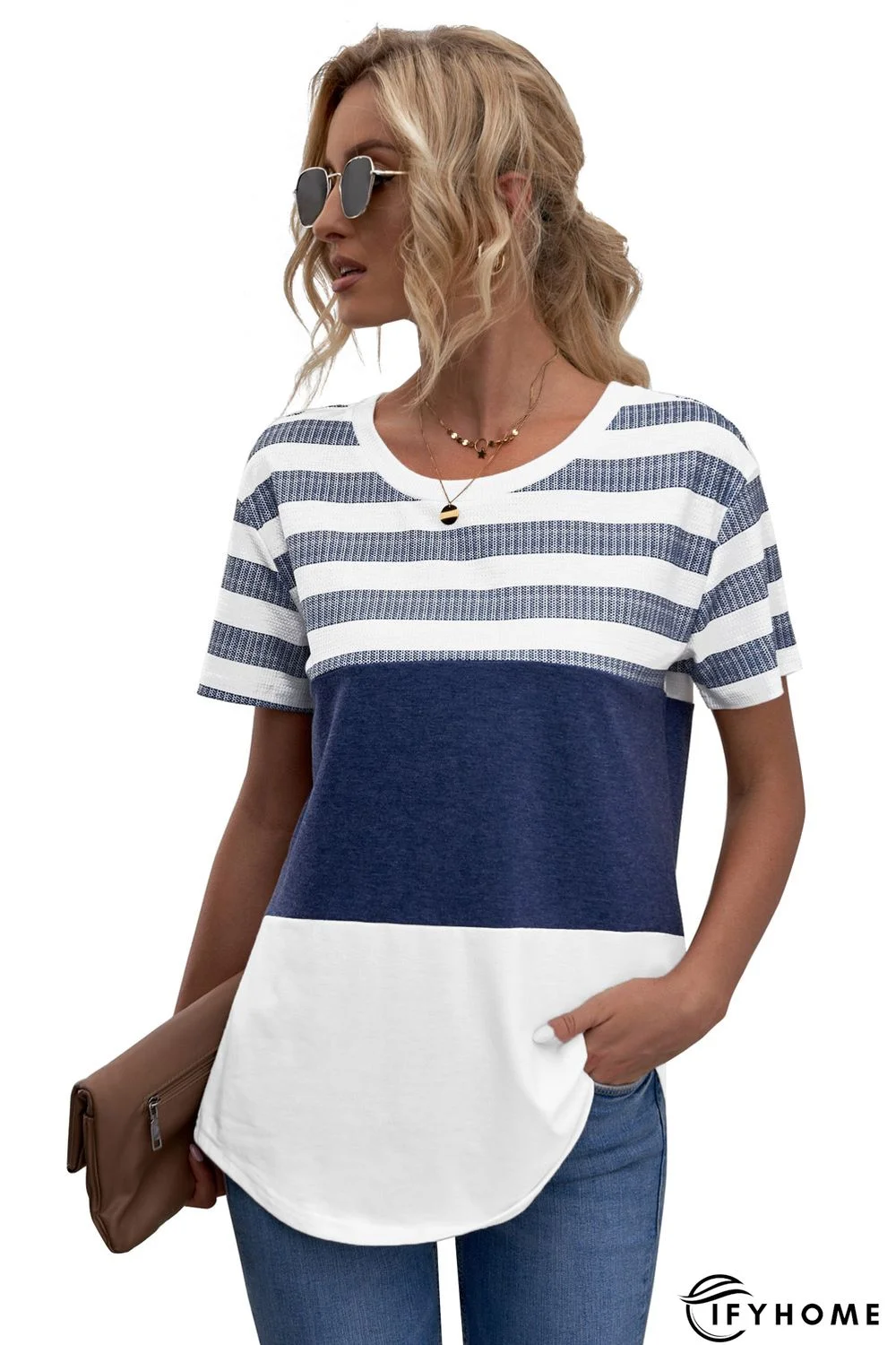 White Stripes Colorblock T-shirt | IFYHOME