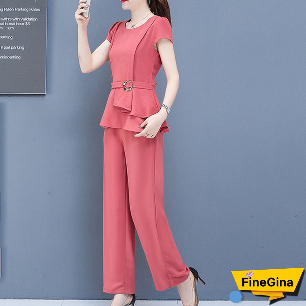 Summer 2 Two Piece Sets Outfits Women Plus Size Short Sleeve Tunics Tops And Pants Suits Office Elegant Korean Sets