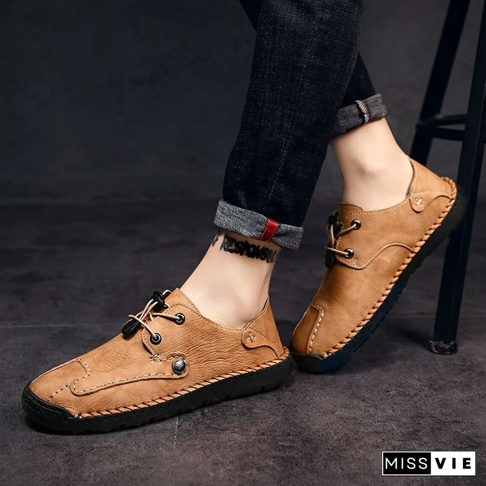 Men's Spring / Fall Casual Daily Outdoor Oxfords Walking Shoes Faux Leather Handmade Wear Proof Light Yellow / Black / Beige