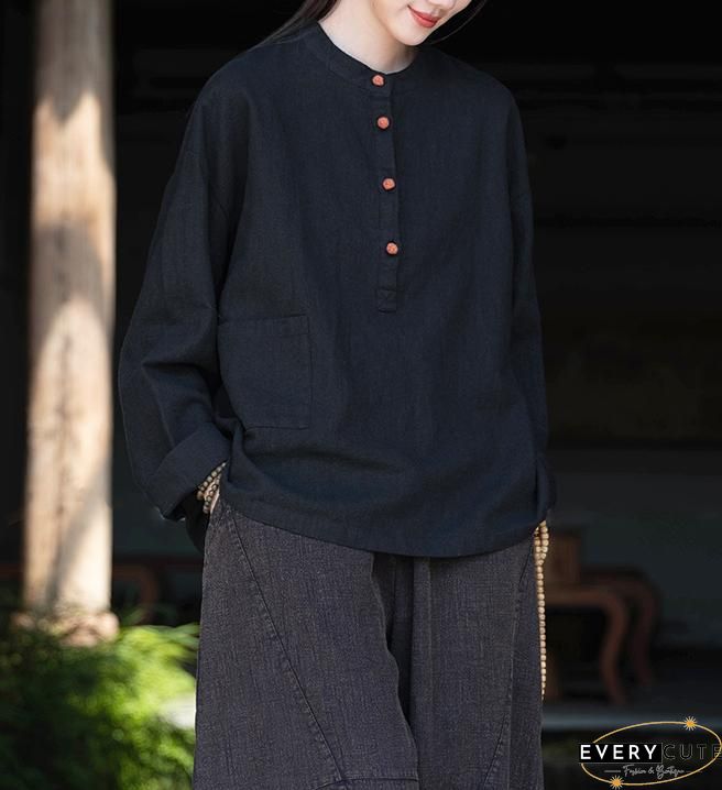 Loose Apricot Chinese Button Patchwork Cotton Shirts Summer