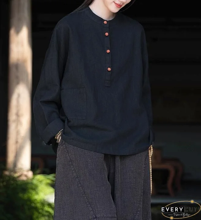 Loose Apricot Chinese Button Patchwork Cotton Shirts Summer