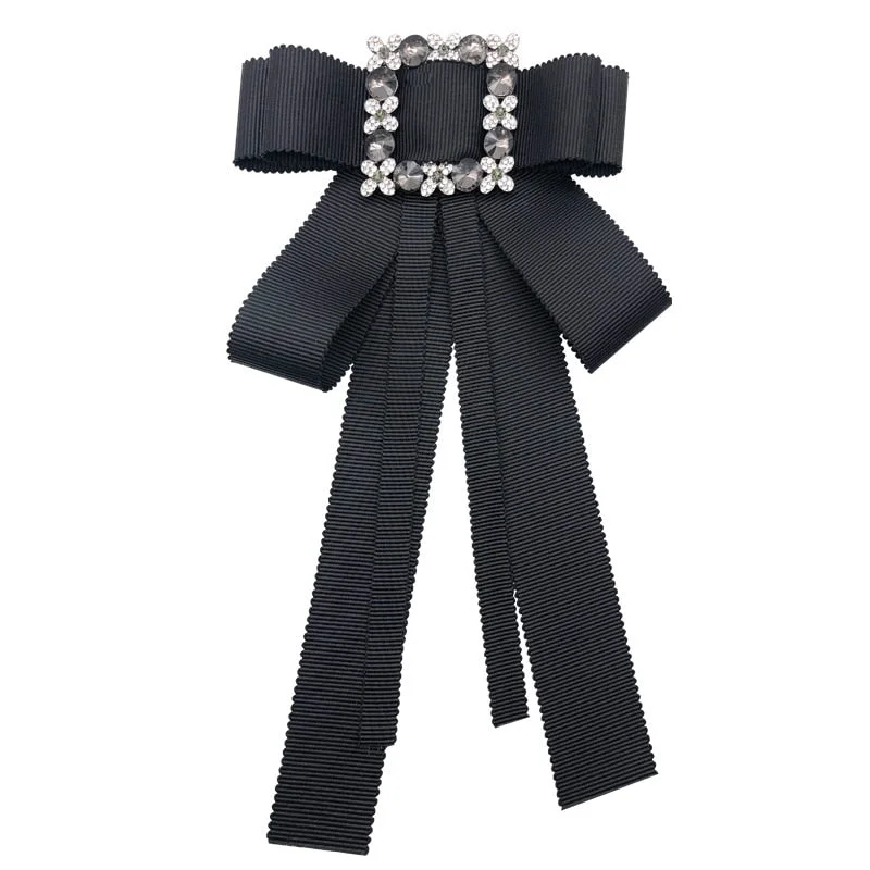 Fashion Ribbon Bow Tie High-end Women's Korean Style Plum Blossom Rhinestone Brooch Shirt Collar Flower Accessories