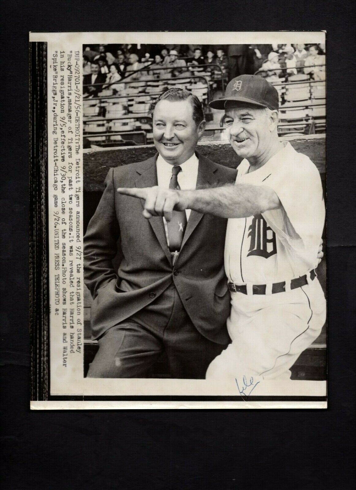 Bucky Harris resigns as Detroit Tigers Manager 1956 Press Photo Poster painting Walter Briggs