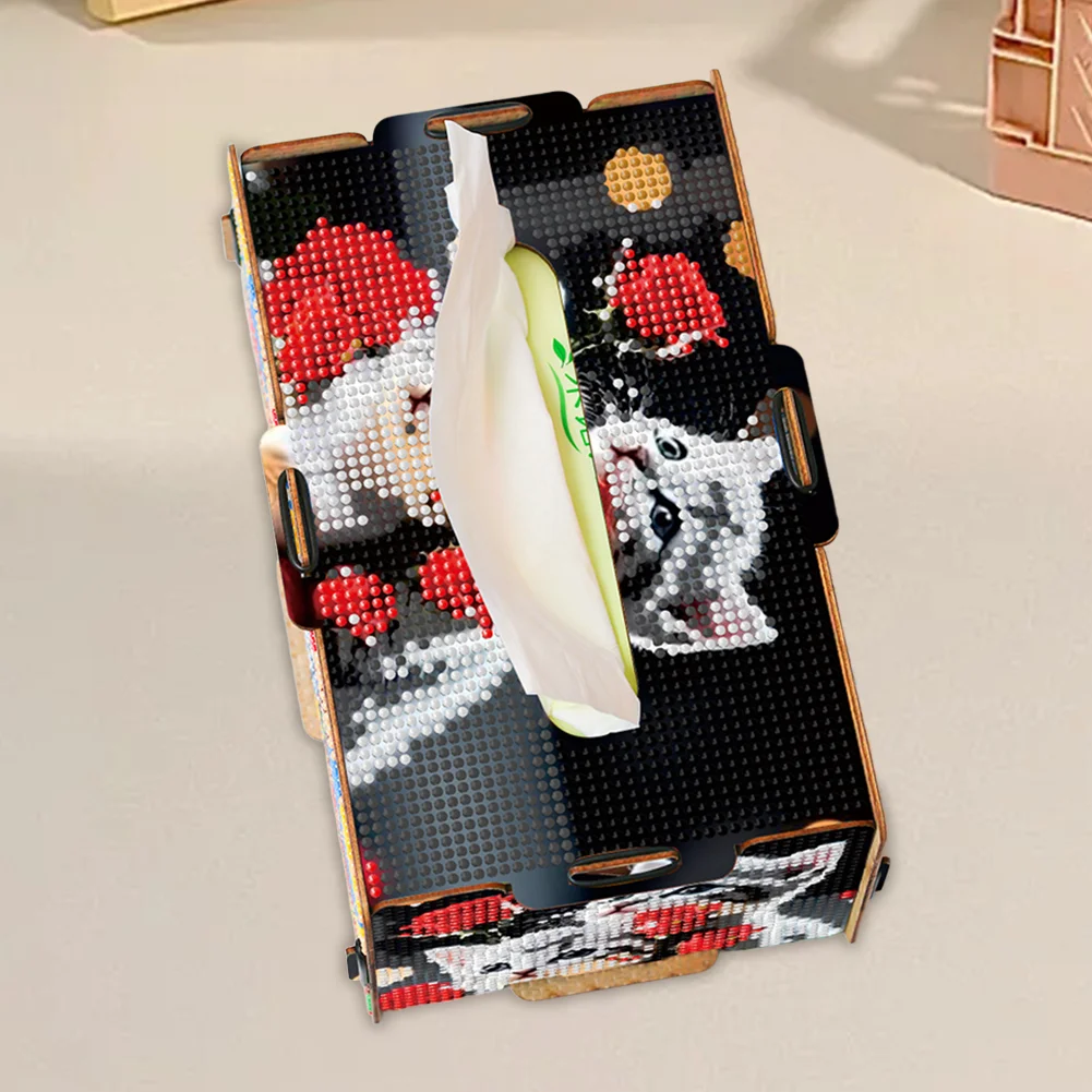 Diamond Painting Tissue Box Kits Decorative Rhinestone Craft Kit (Rose Kitten)