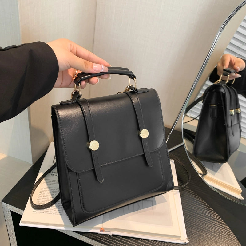 Women's Medium Pu Leather Solid Color Vintage Style Preppy Style Square Magnetic Buckle Fashion Backpack3