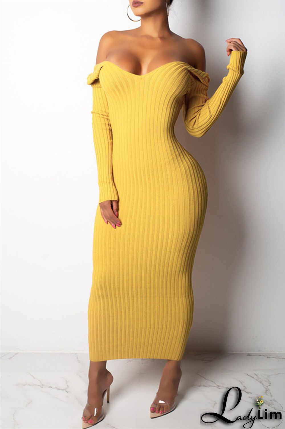 Black Fashion Casual Solid Basic V Neck Long Sleeve Dresses