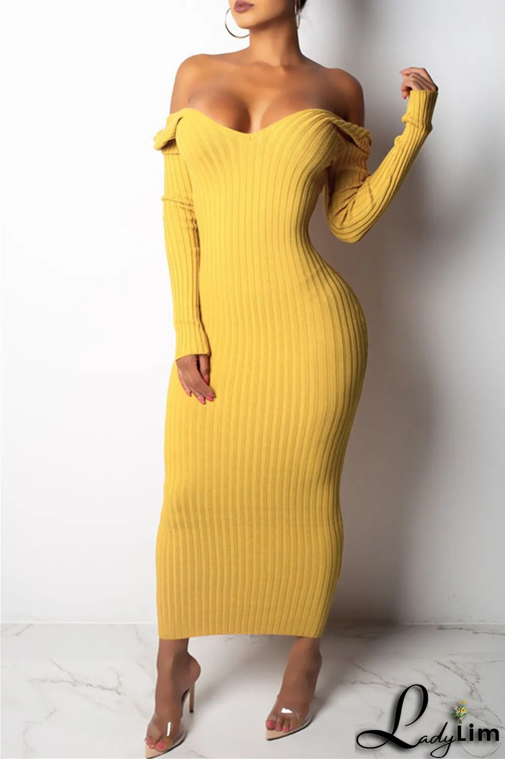 Black Fashion Casual Solid Basic V Neck Long Sleeve Dresses