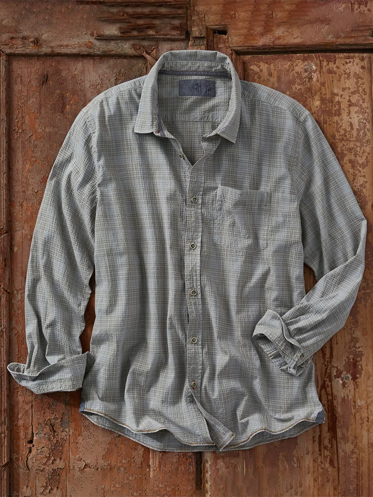 Men's Retro Plaid Printed Pocket Long Sleeved Shirt