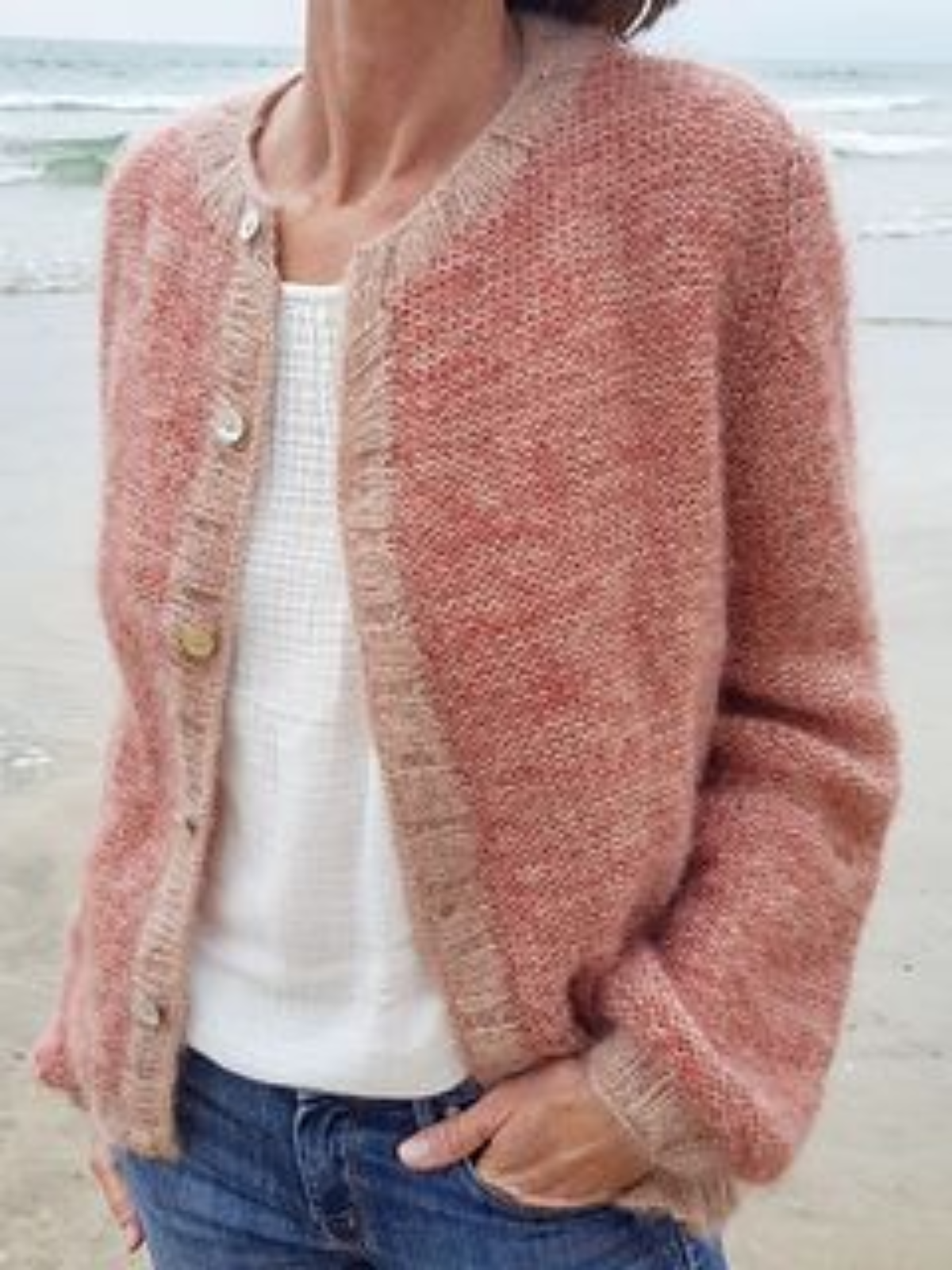 Women Vintage Winter Solid Acrylic Daily Long sleeve Crew Neck Jacket
