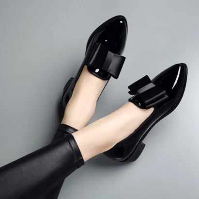 Yyvonne Leather Shoes Women In The Autumn Of 2025 New Bows Korean Version Of The Fashion Pointy Large Size Bright Leather Low-Heeled Single Shoes Women