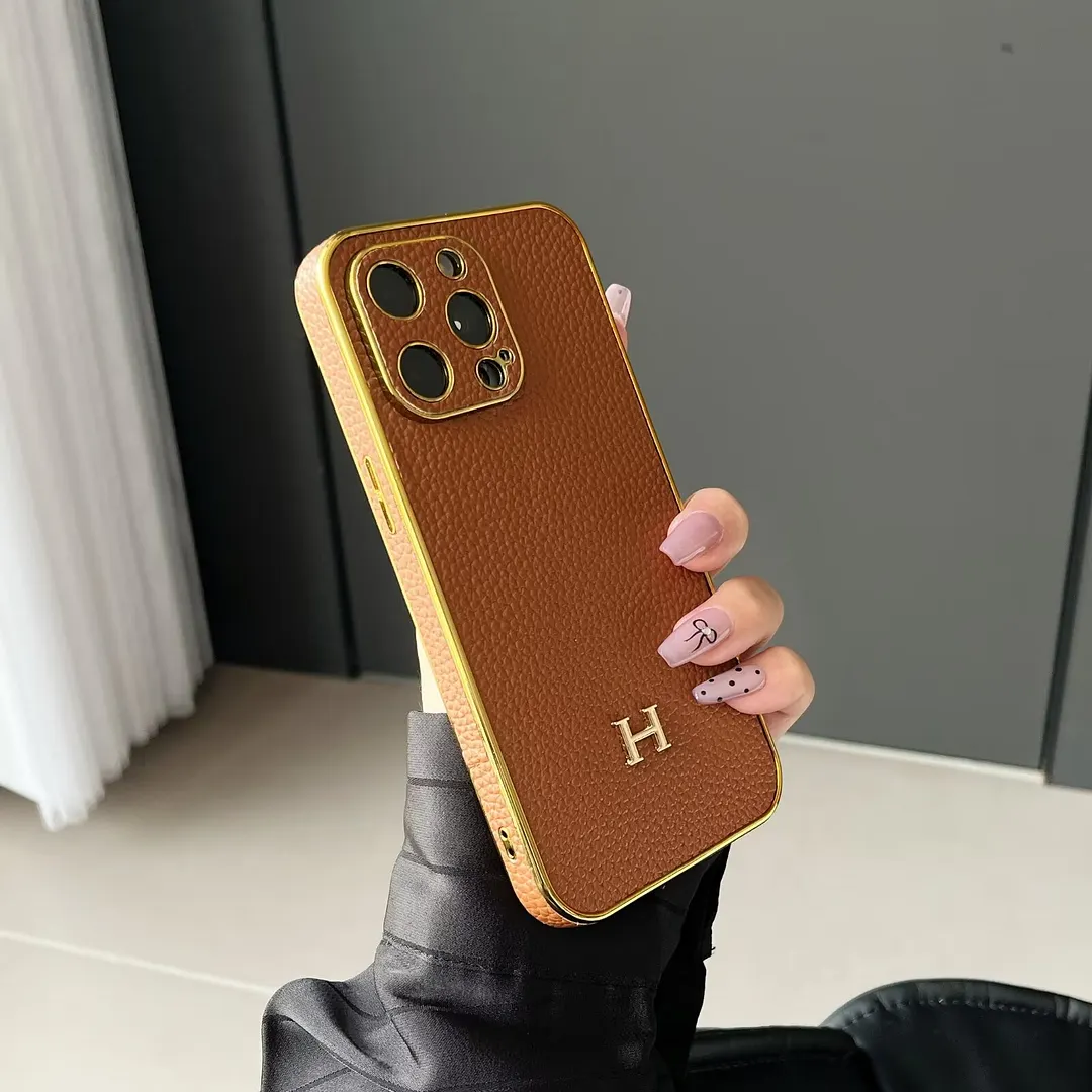 Luxury Hermes Genuine Leather Electroplating Elegant Apple iPhone Case