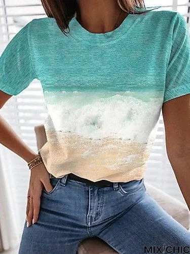 Ombre/tie-Dye Short Sleeve Casual T-shirt