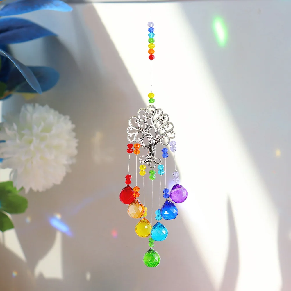 Crystal Windchime Tree of Life Light Catcher Ball Home Pendant (Multicolor)