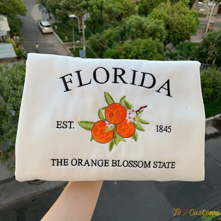 TOSCUSTOM™ Florida State Orange Blossom Flower Embroidered Sweatshirt 