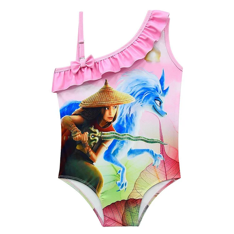 Mayoulove Raya And The Last Dragon Print Little Girls Ruffle One Piece Swimsuit-Mayoulove