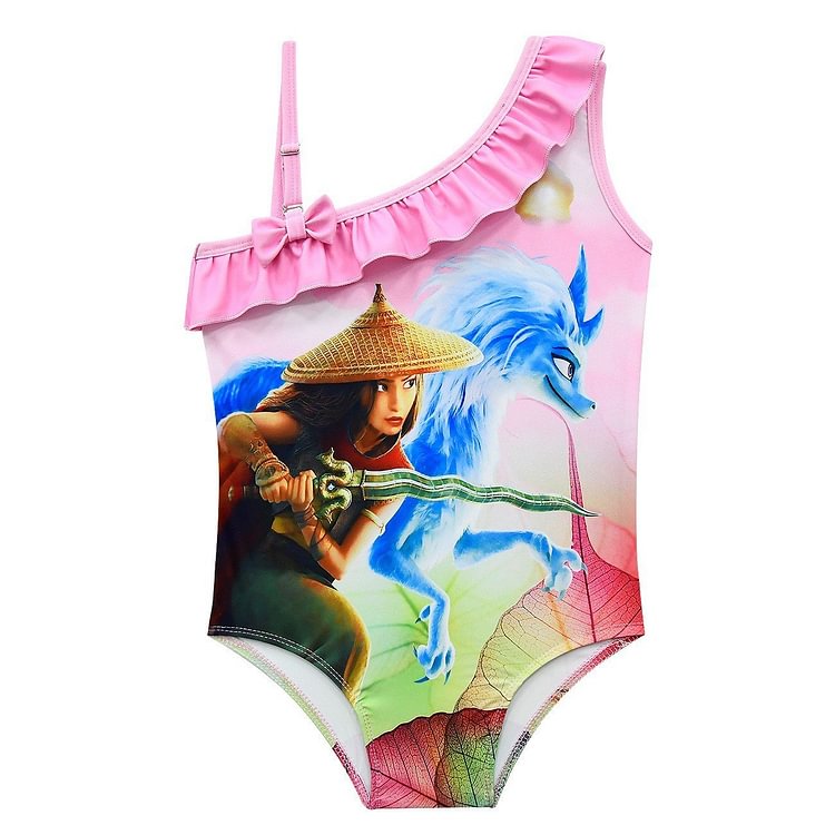 Mayoulove Raya And The Last Dragon Print Little Girls Ruffle One Piece Swimsuit-Mayoulove