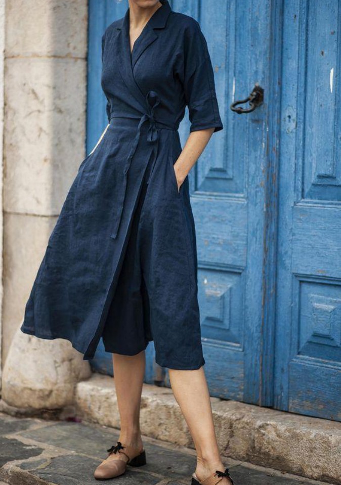 Mature Women Cotton And Linen Half Sleeve Swing Dress