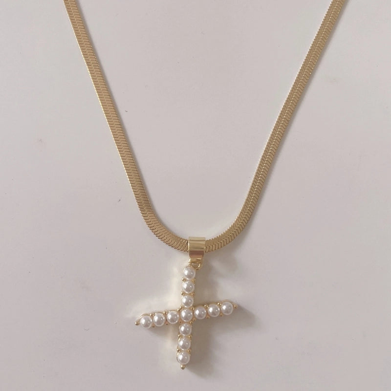 Elegant Luxurious Classic Style Letter Copper 14k Gold Plated Artificial Pearls Pendant Necklace In Bulk