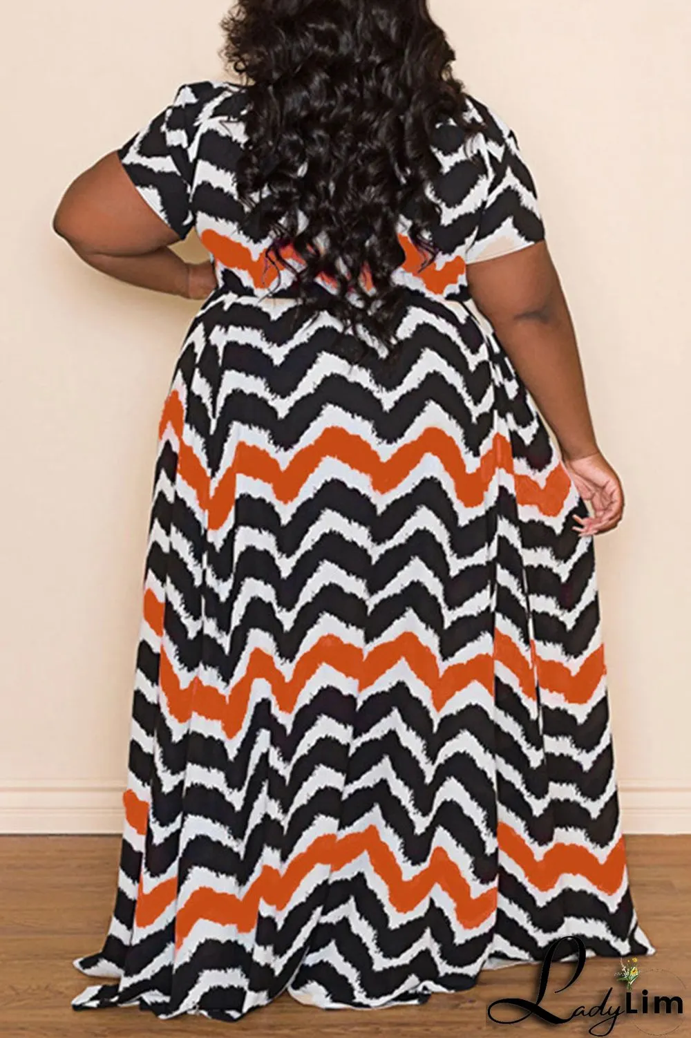 Apricot Casual Striped Print Patchwork Buckle Turndown Collar A Line Plus Size Dresses(Without Belt)
