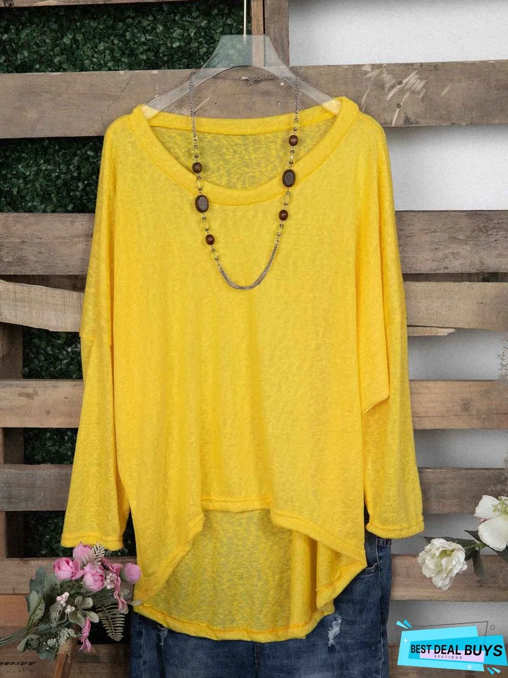 Woman Asymmetric Long Sleeve Casual Plain Casual Top