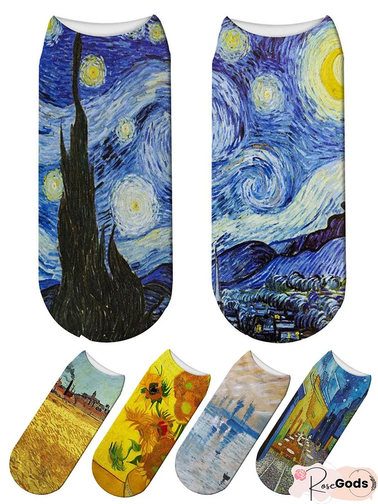 Retro Art Oil Painting 3D Printing Socks