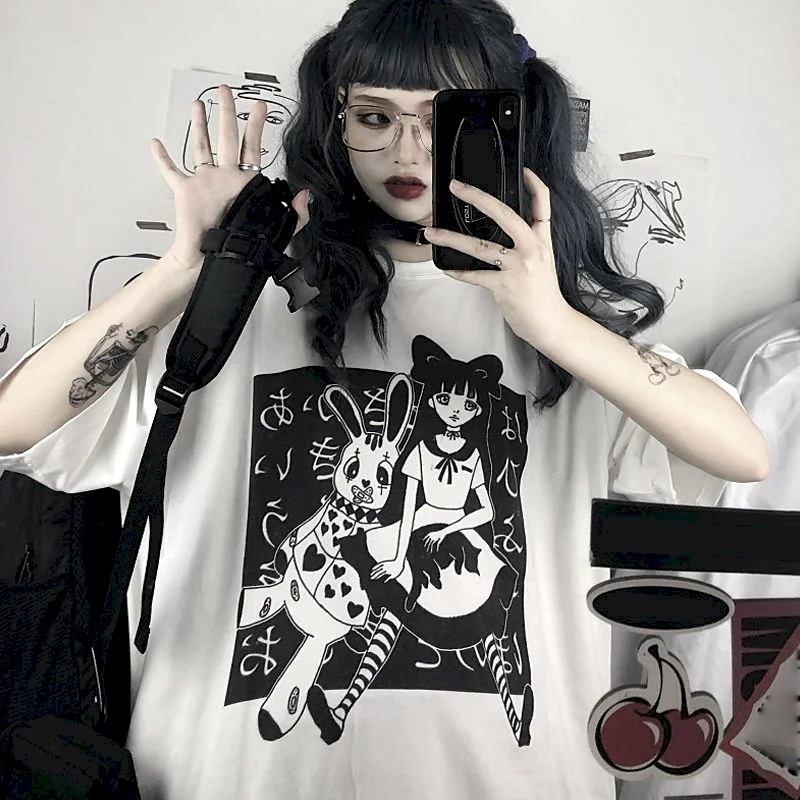 NiceMix gothic tops anime streetwear Harajuku tshirts punk street t shirt vintage plus size clothing summer t-shirt graphic tee