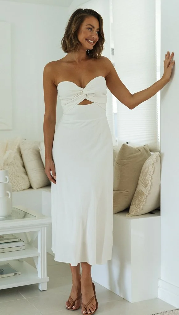 Strapless Solid Color Tube Top Maxi Dresses
