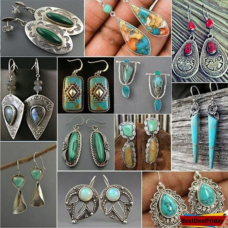 Silver Vintage Turquoise Drop Dangle Earrings Fashion Ear Hook Boho Colorful Hoop Earrings Women Party Statement Jewelry Gifts2019 New