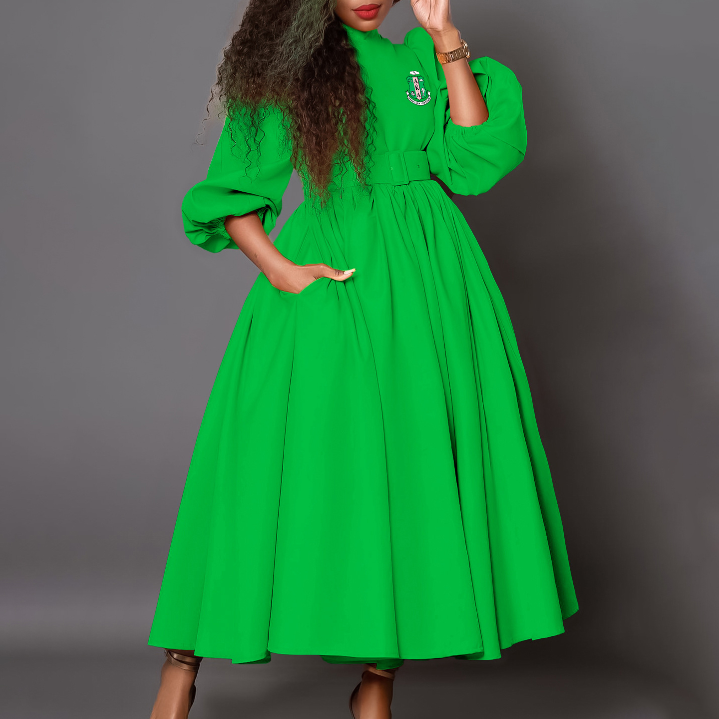 New half-high neck seven-quarter sleeve dress