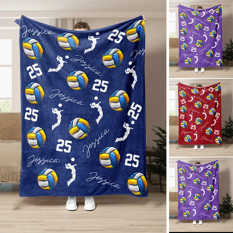 Personalized Volleyball Blanket, Custom Name Number Soft Cozy Blankets | BKKid452