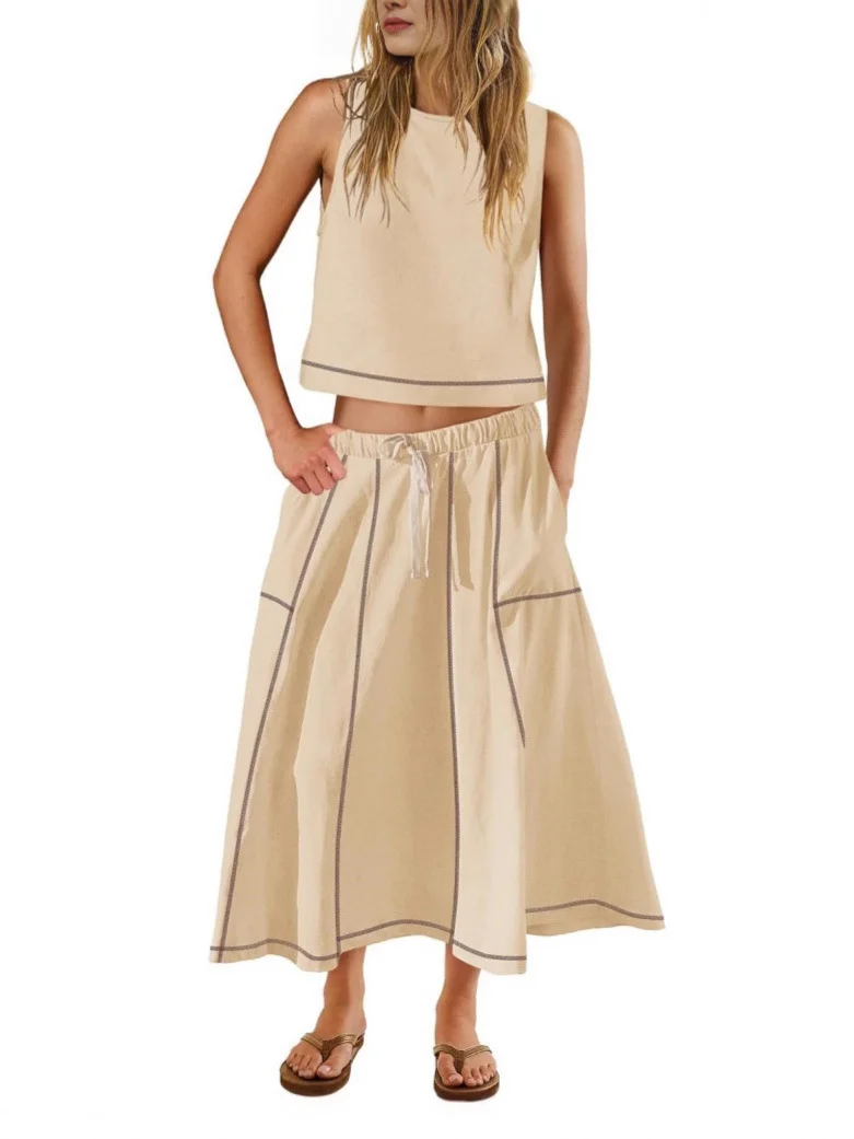 Athvotar Athvotar Hot 2025 New Summer Vacation Sleeveless Vest Half-Dress Cotton-Song Set Two-Piece Set